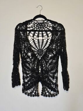 🕸️ Wallis Black Crochet Lace Open Cardigan Goth Boho Size M